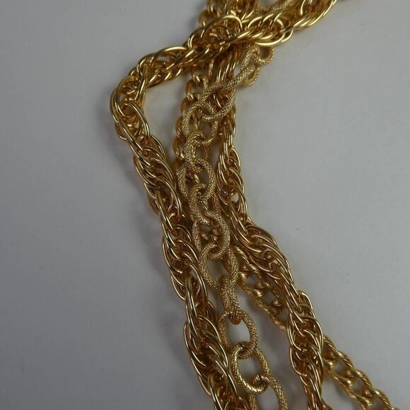 Vintage Style Box Clasp Gold Tone Multi Strand Chain Necklace Career Plus Size - Picture 4 of 11